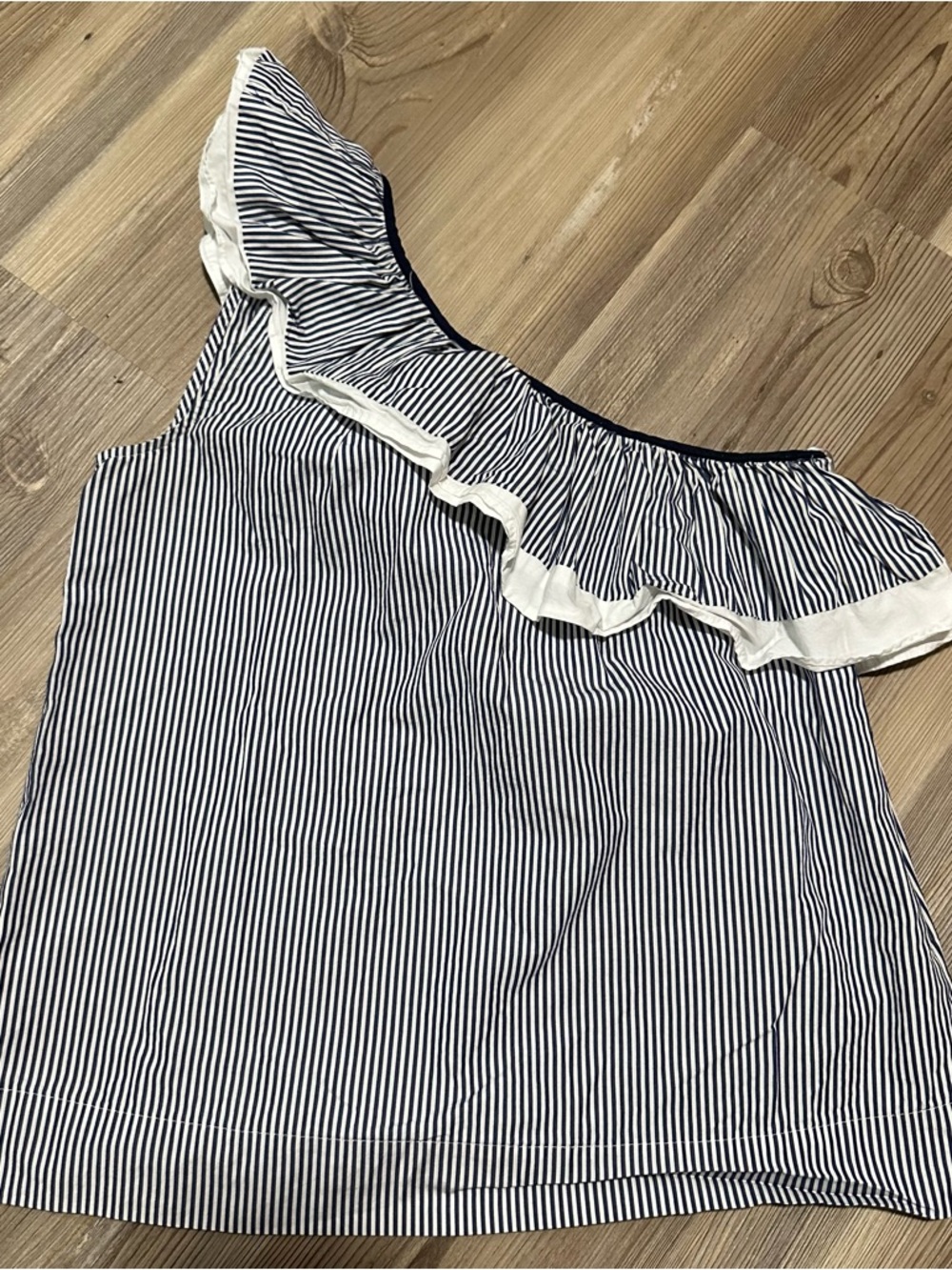 J. Crew Navy and White Striped One-Shoulder Top